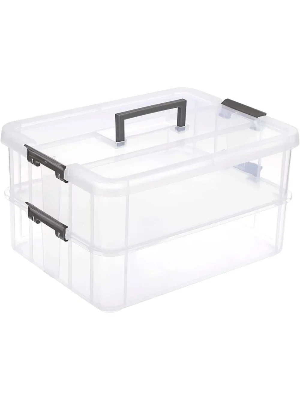 Clear Stackable 2-Tier Storage Containers with Handle | Craft & Office Organizer